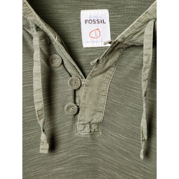 Fossil Y2K Mens Knit Hoodie Henley w Pockets Surfer Boarder Green Size L HTF VGC - Picture 3 of 16